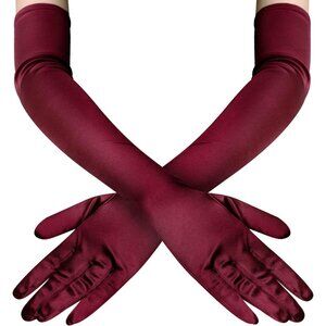 Women's Satin Wine Red Long Gloves Costumes Elbow Length Evening Party Prom